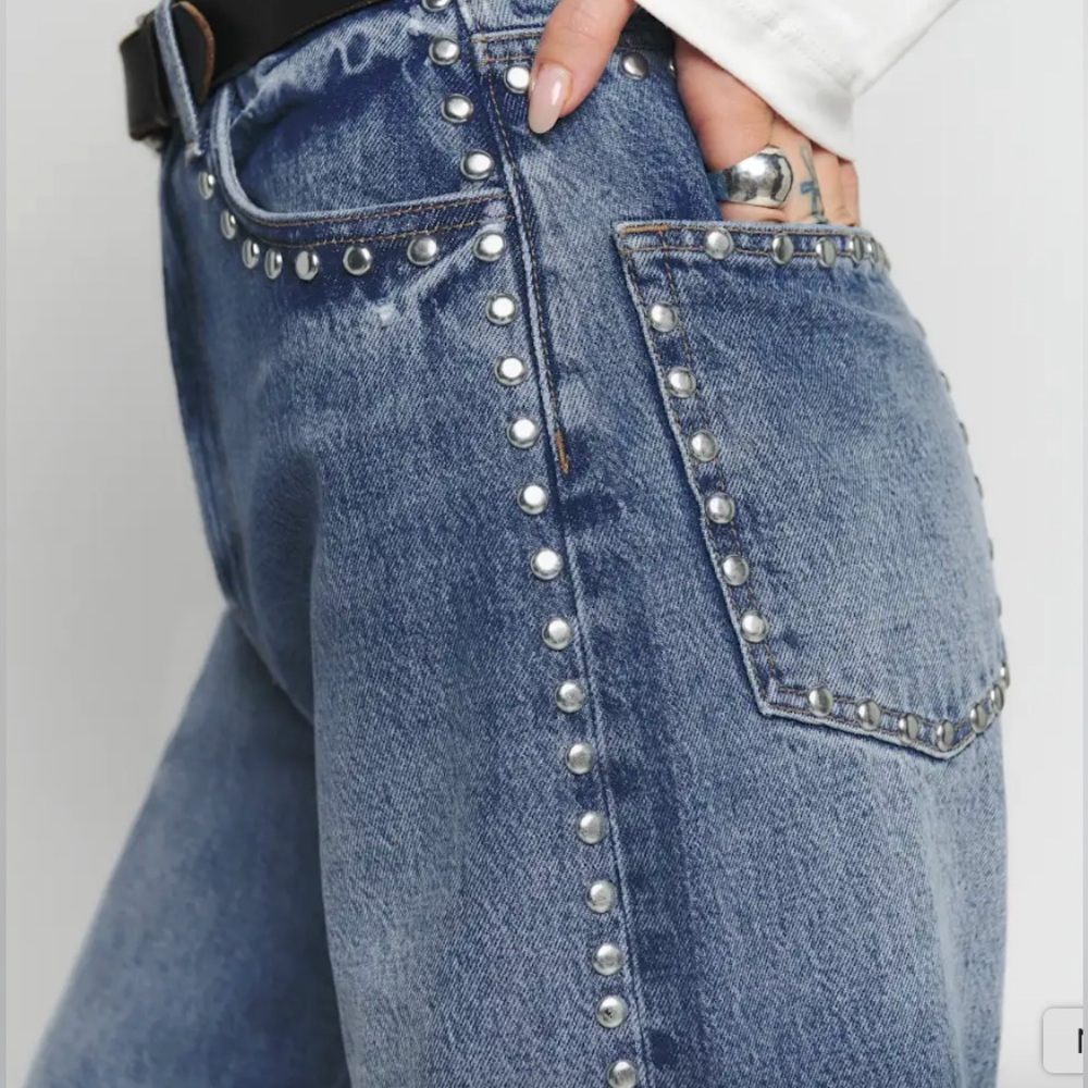 Reformation High Rise Studded Blue Jeans